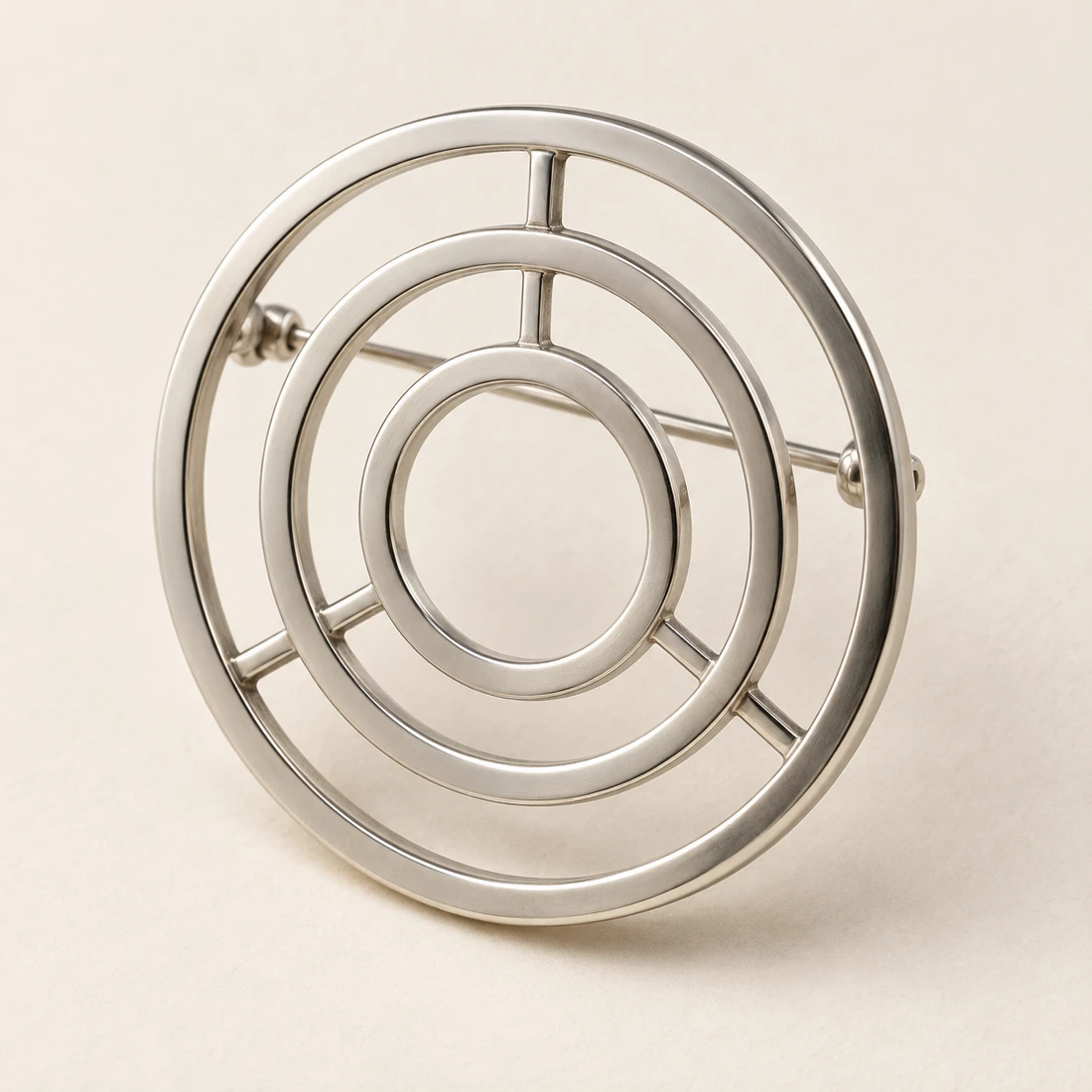Concentric Halo Brooch, silver, geometric openwork design
