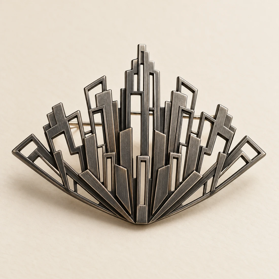 Radiant Skyline Brooch, gunmetal, geometric openwork design