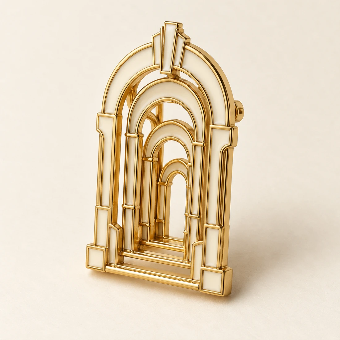Golden Atrium Brooch, gold / ivory, geometric openwork design